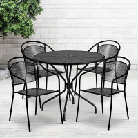 Flash Furniture CO-35RD-03CHR4-BK-GG 35.25'' Round Black Indoor-Outdoor Steel Patio Table Set with 4 Round Back Chairs 